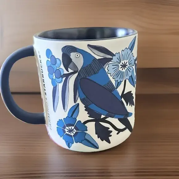 NEW Starbucks x Farm Rio Blue Floral Bird 14oz Ceramic Coffee Mug Gift Limited - Picture 2 of 6